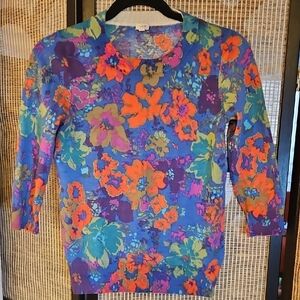 J. Crew Floral 3/4 Sleeve Crew Neck